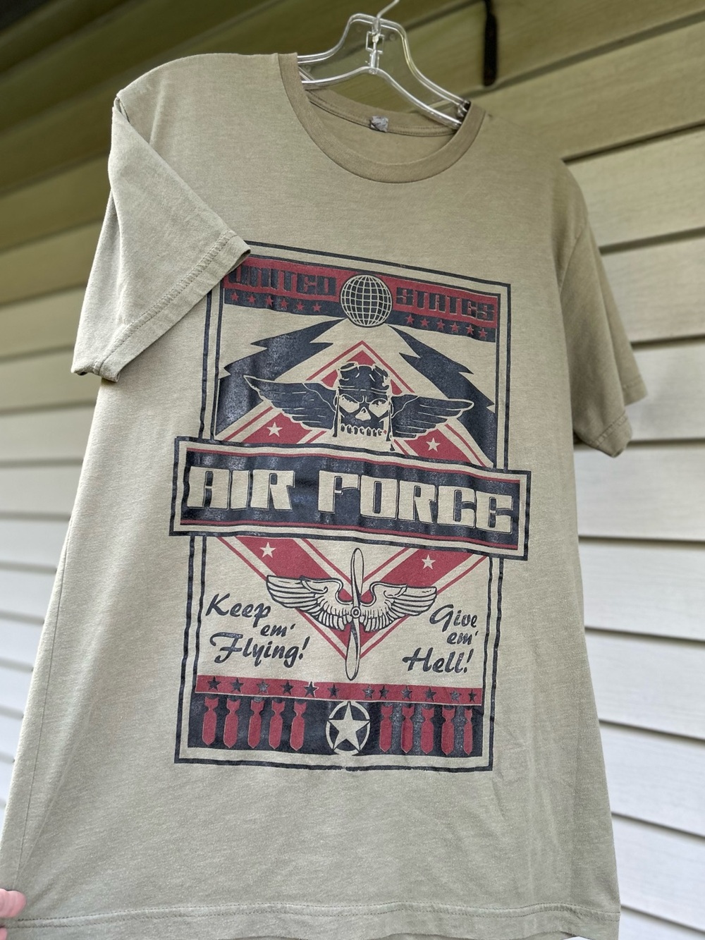 United States Air Force USAF Vintage Military Combat Graphic T-Shirt Green Sz M